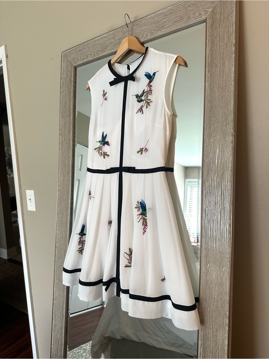 Ted Baker Dresses & Skirts - Ted Baker White Floral Hummingbird Embroidered Dress Size Medium 2